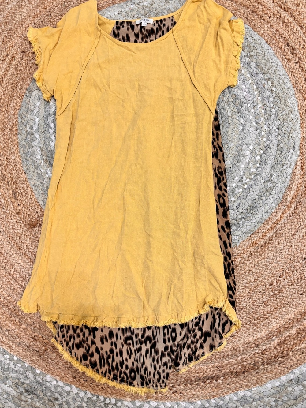 Umgee Mustard Yellow Tunic with Leopard Back Panel